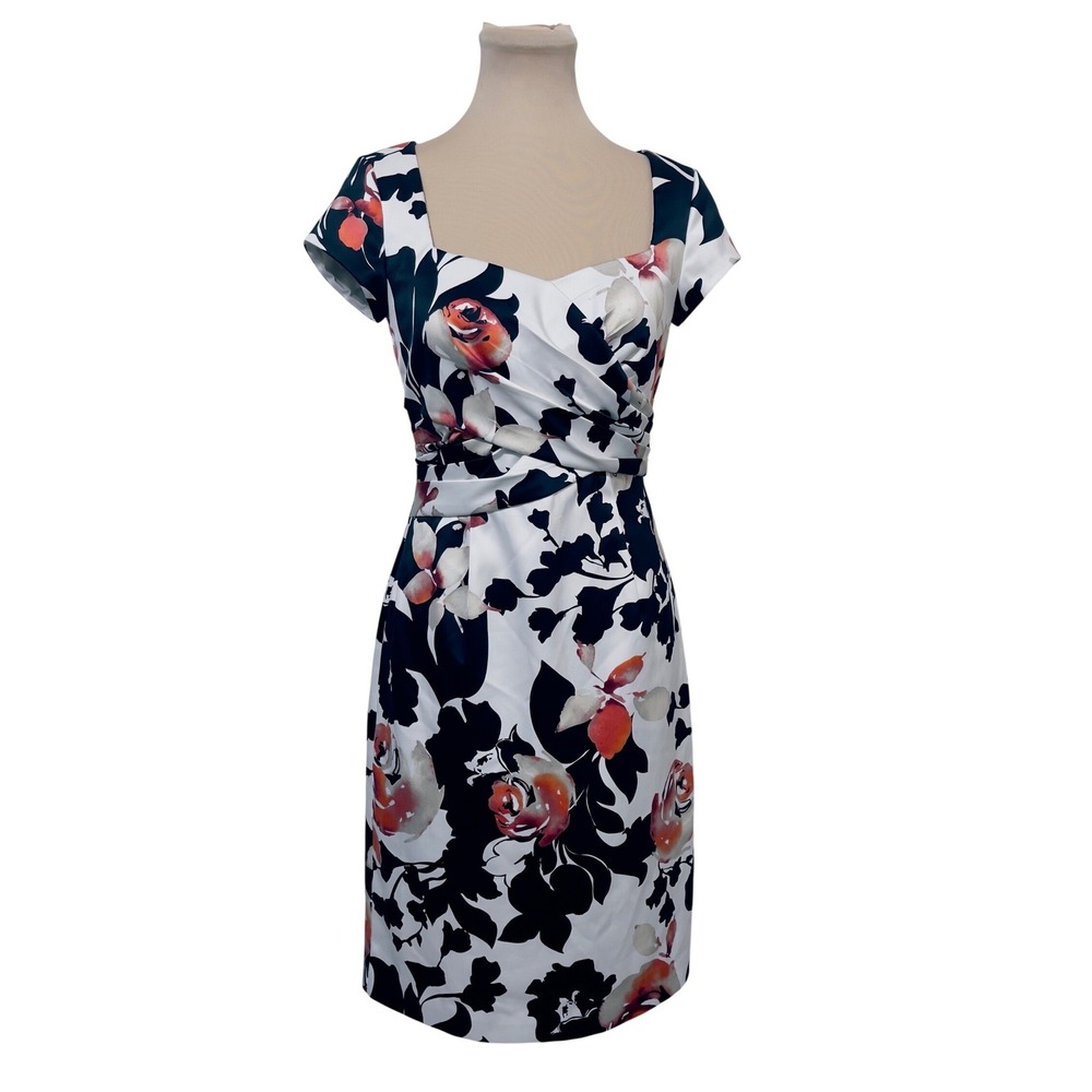 White House Black Market Women Floral Sheath Dress‎ 0 Sweetheart Cap Sleeve